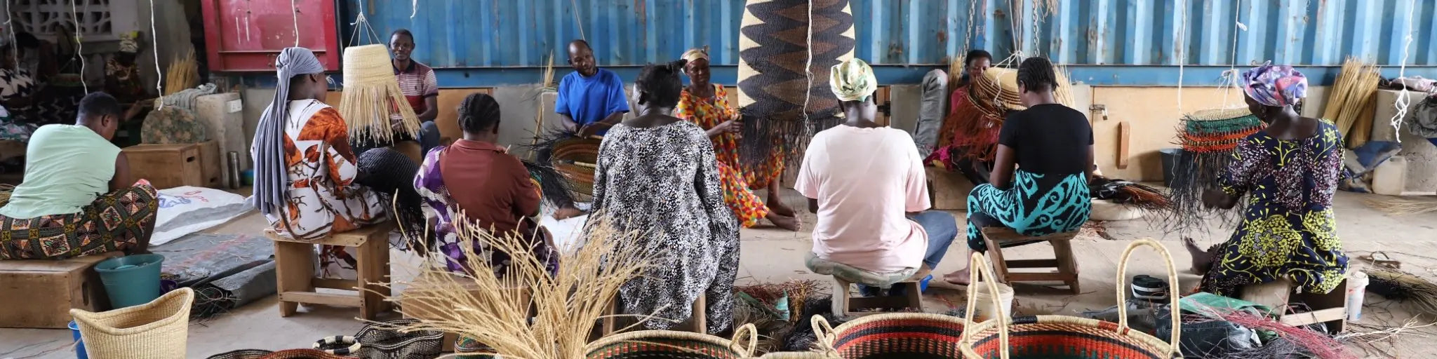 Baba Tree basket makers working together at the compound in Bolgatanga