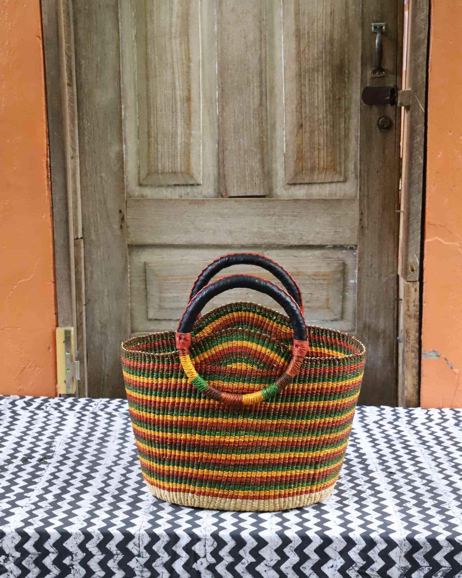 Handwoven African weekend bag with traditional Bolga weave