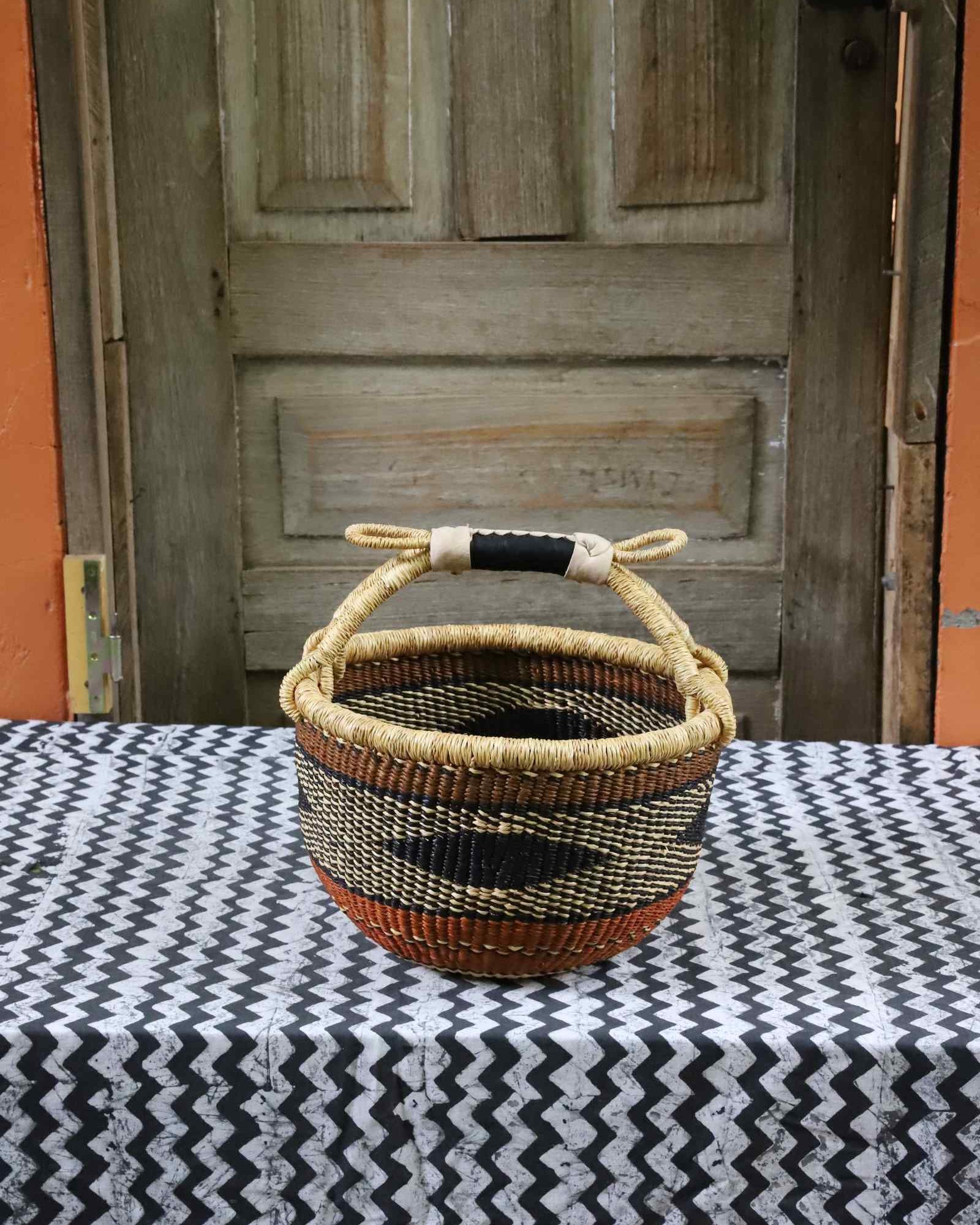 Small round handwoven Bolga shopping basket