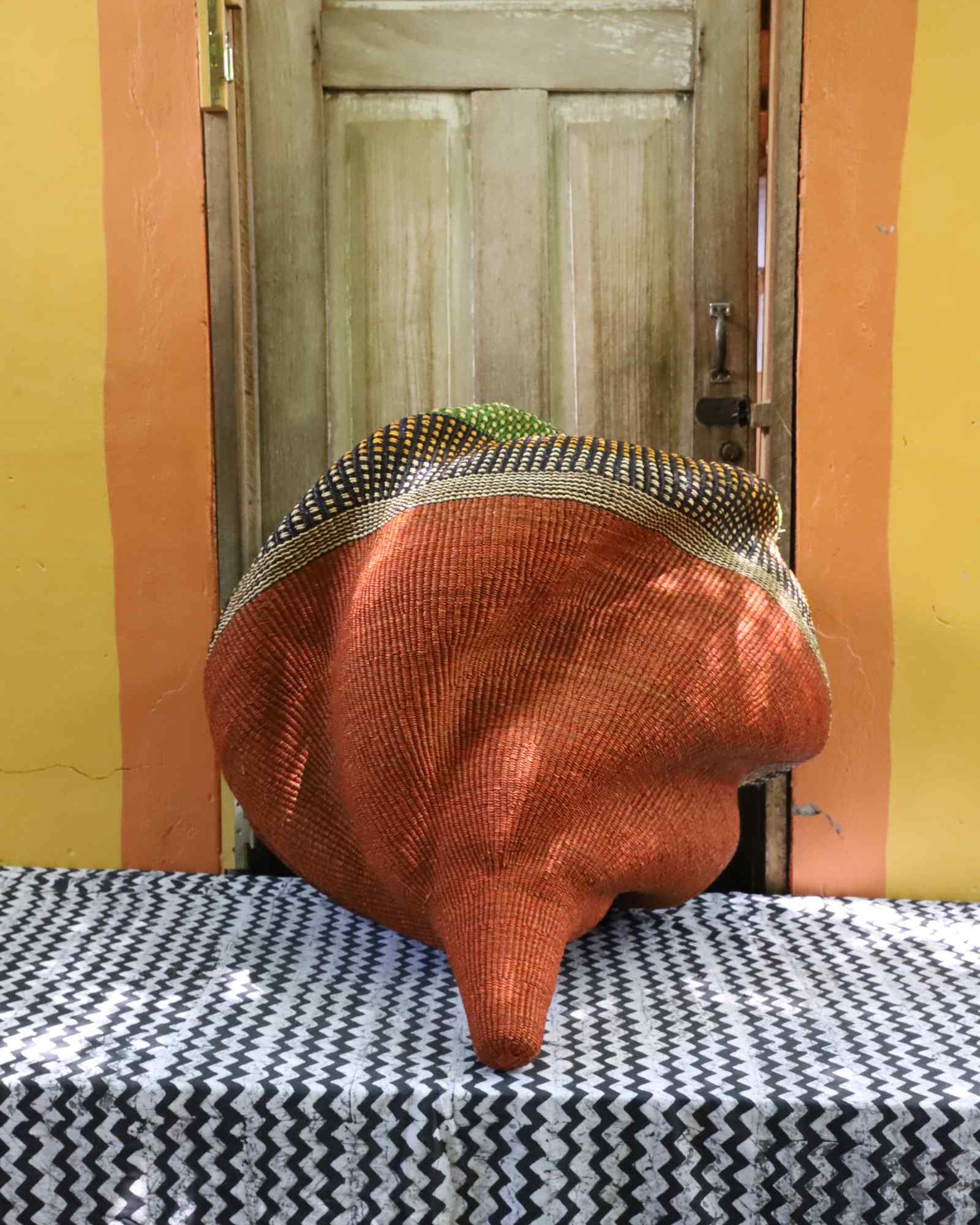 Katayeli-tia large handwoven art basket, showing conch form from above