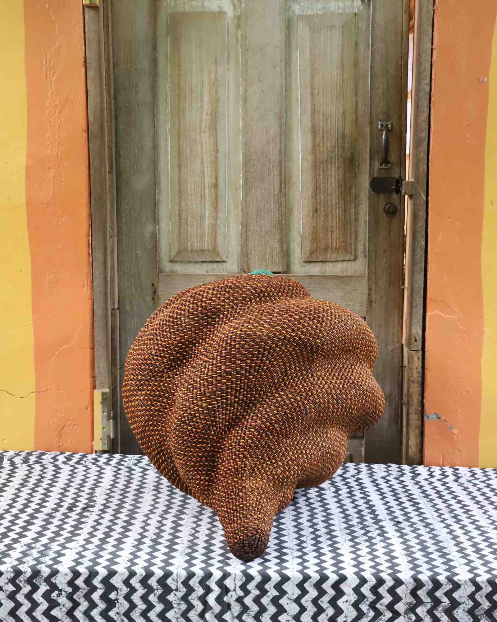 Medium Katayeli-tia conch-shaped Bolga basket, alternate angle view