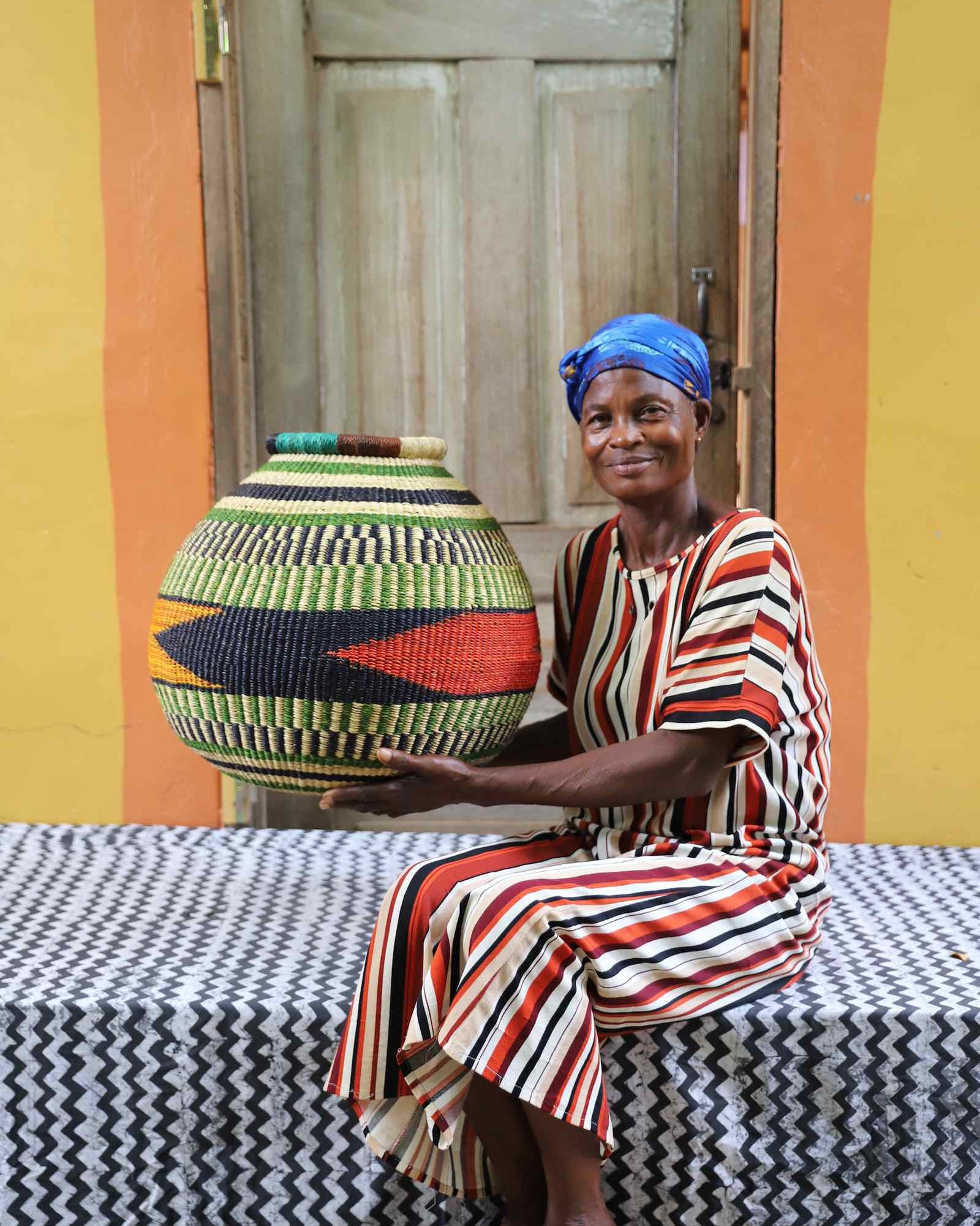 Kenkia Art Bolga basket with geometric pattern as home Décor