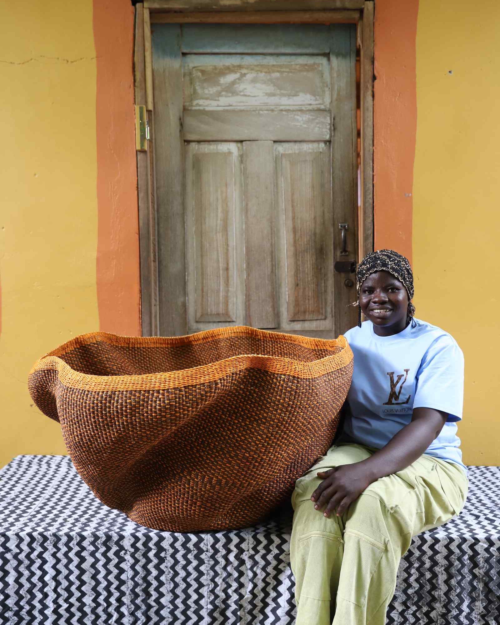 Giant Wave handwoven Bolga basket displayed as bold home Décor
