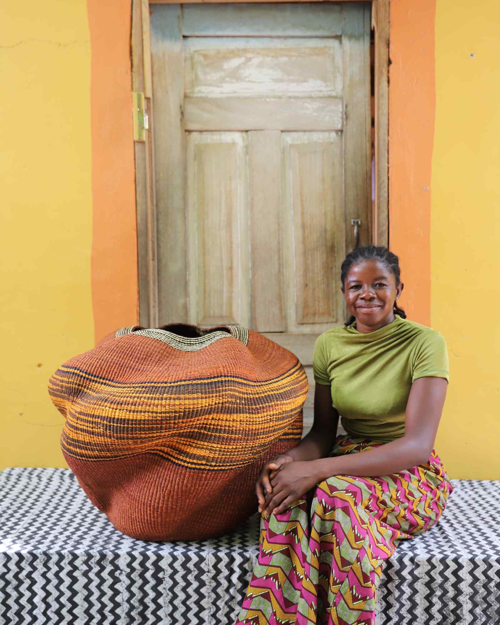 Ayeratukko handwoven art basket displayed as a bold home Décor piece