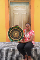 Woven Tray Wall Decor (Small) by The Baba Tree. Premium elephant grass tray with leather handles. Bolgatanga artisan craftsmanship.