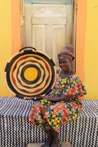 Woven Tray Wall Decor (Medium) by The Baba Tree. Premium elephant grass tray
with leather handles. Bolgatanga artisan craftsmanship.