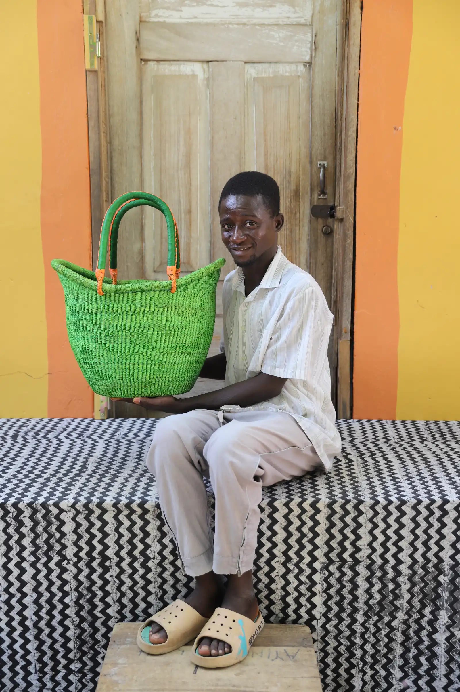 Nyariga Dip-dyed Shopping Basket  (Large) by Harrison Akubire