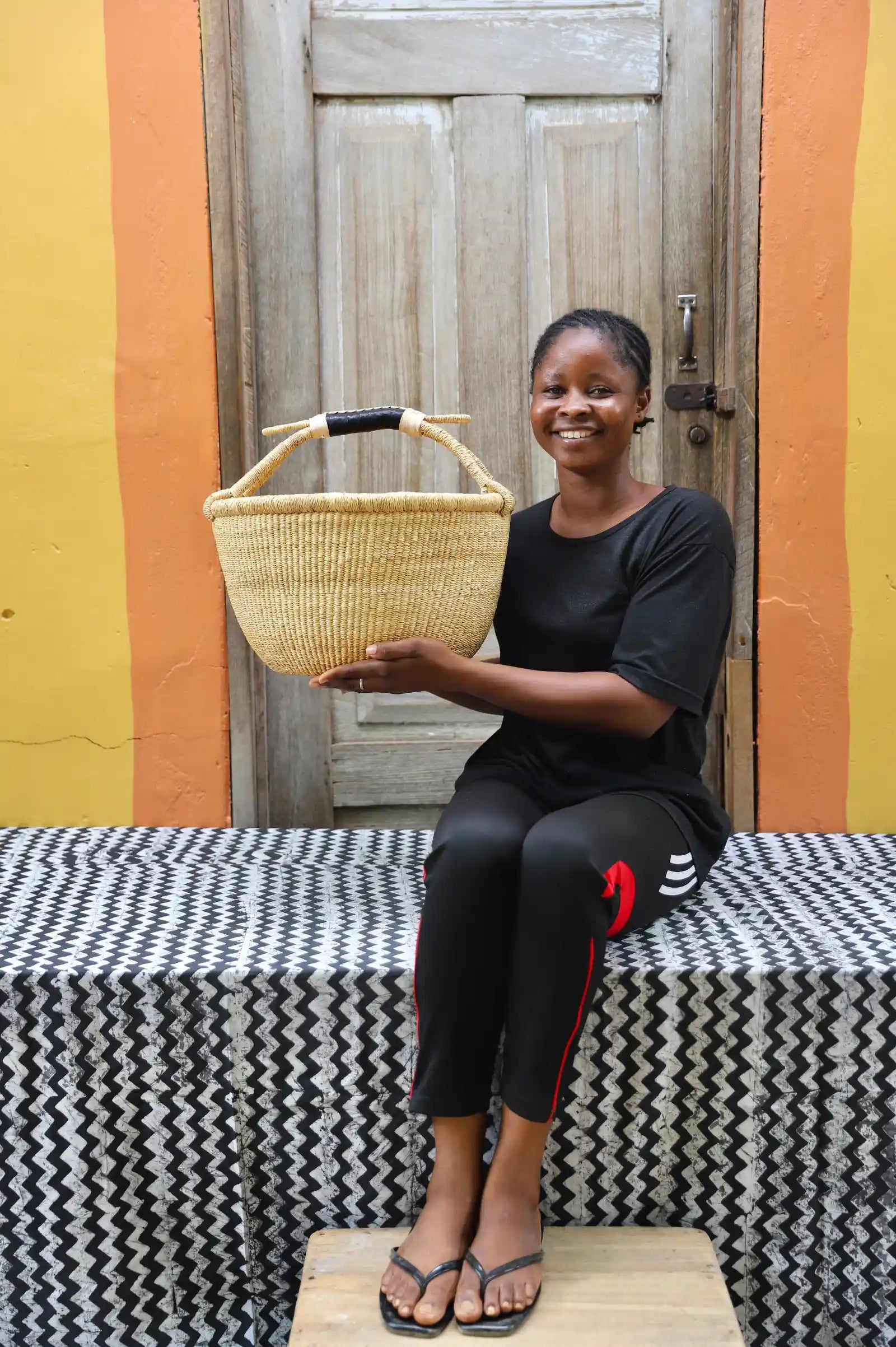 Round Shopping  Basket (Large) by Faustina Abeene