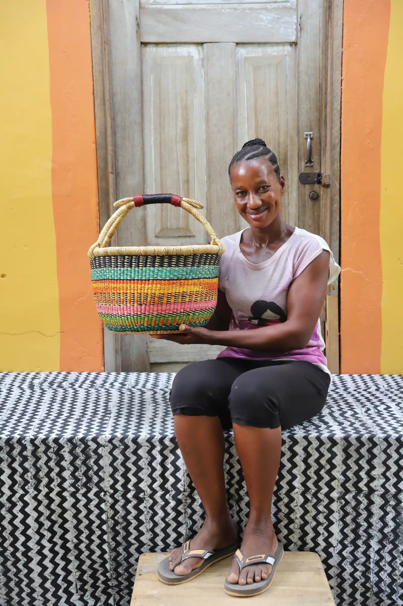 Round Shopping  Basket (Large) by Grace Adongo