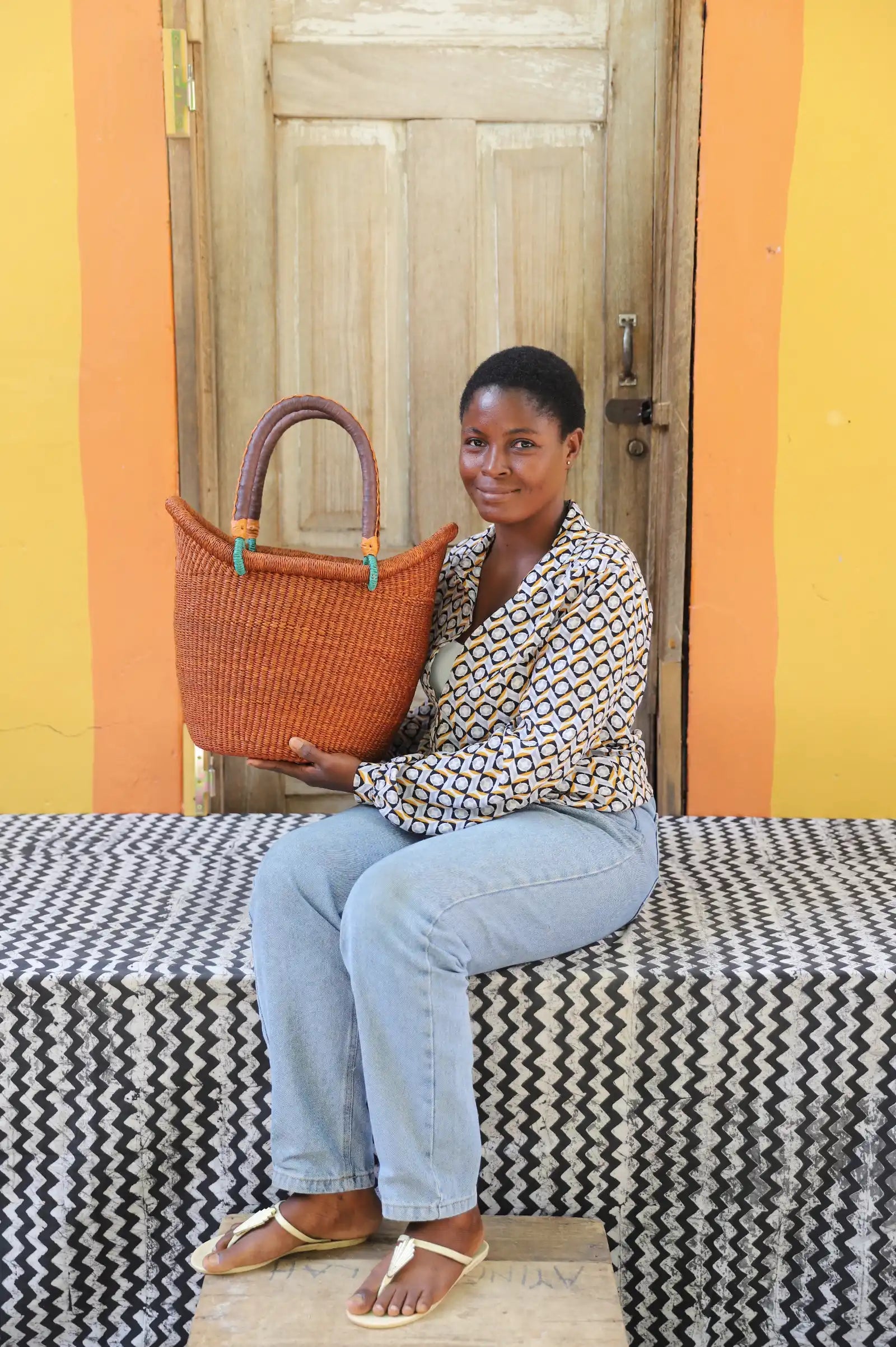 Nyariga Dip-dyed Shopping Basket (Medium) by Joyce Adagaam