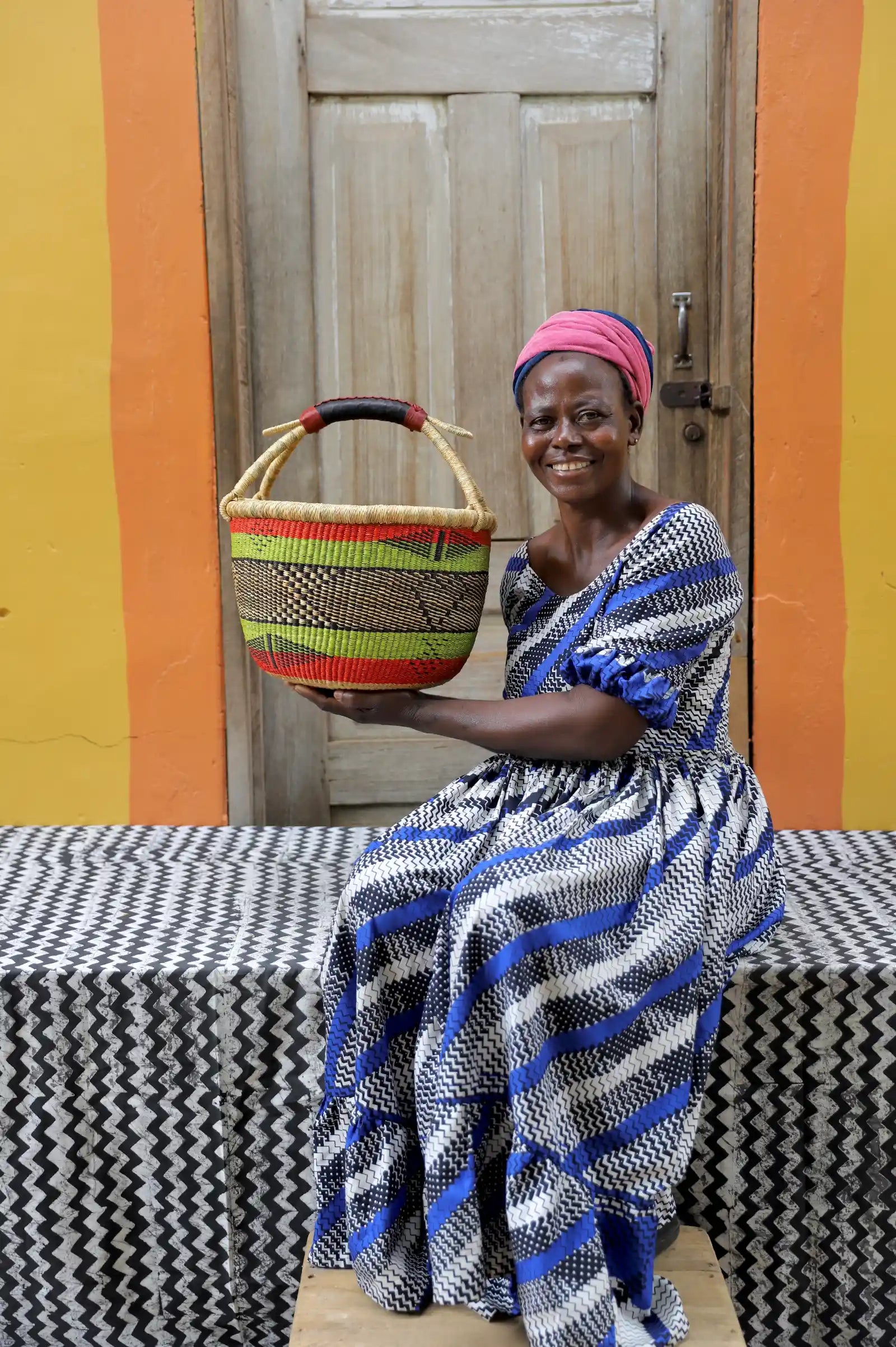 Round Shopping  Basket (Medium) by Nyaamah Atingabono