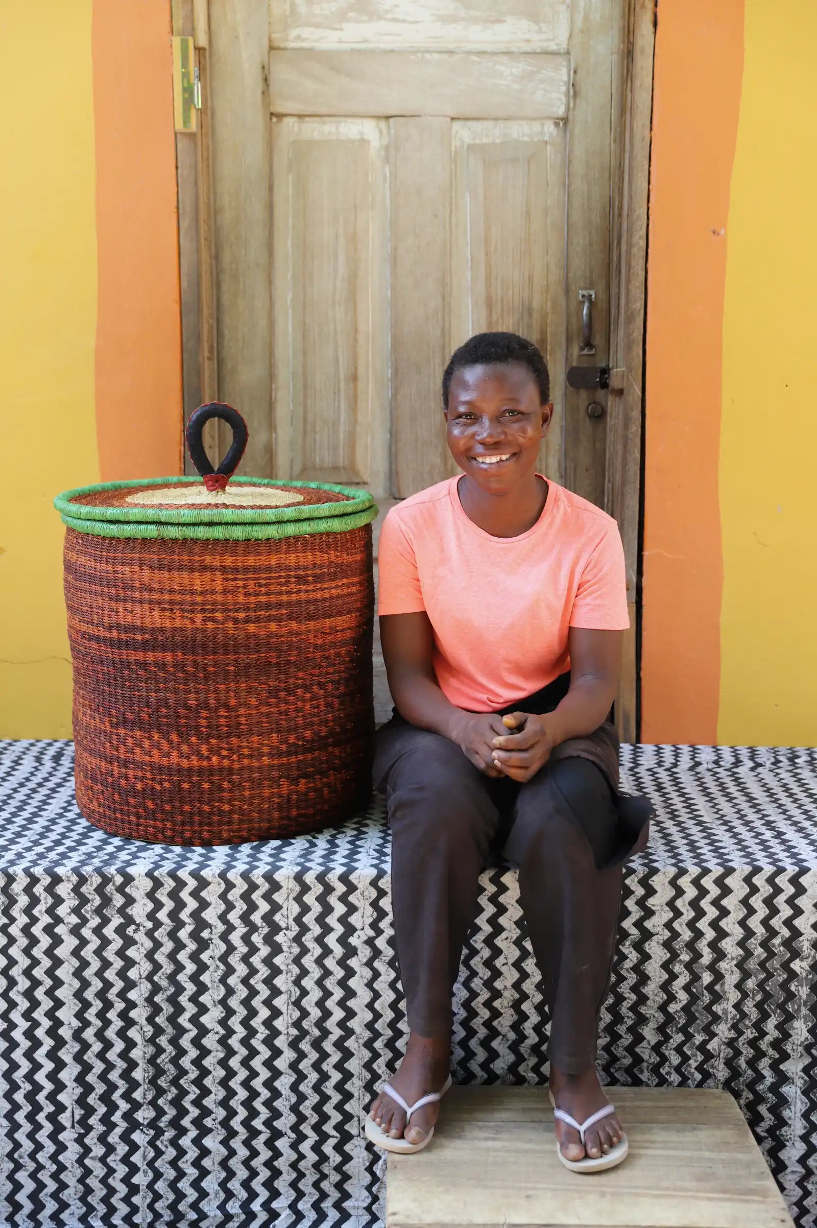 Lidded Laundry Basket with Coil  (Large) by Akansingamah Abuah