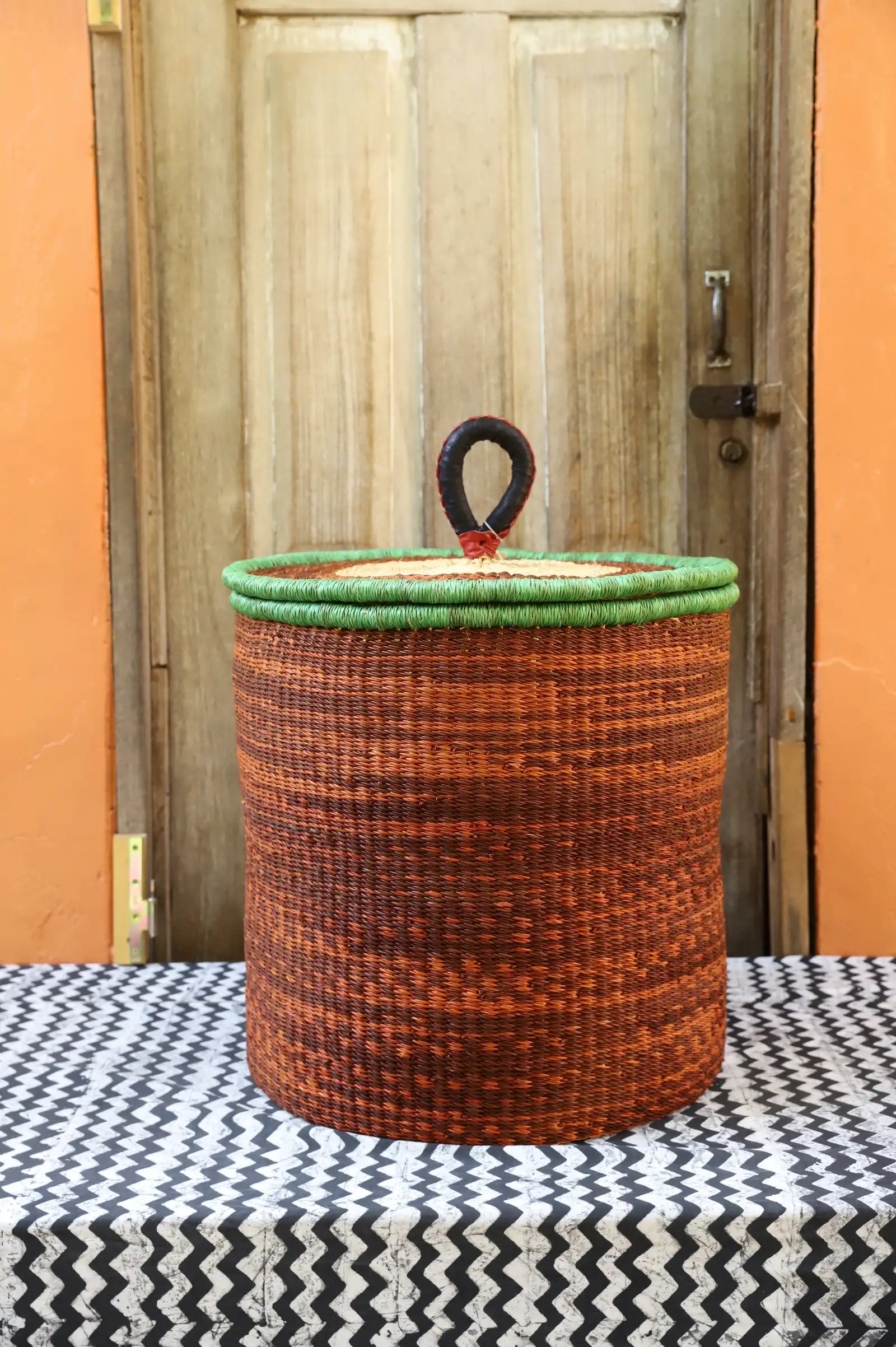 Lidded Laundry Basket with Coil  (Large) by Akansingamah Abuah