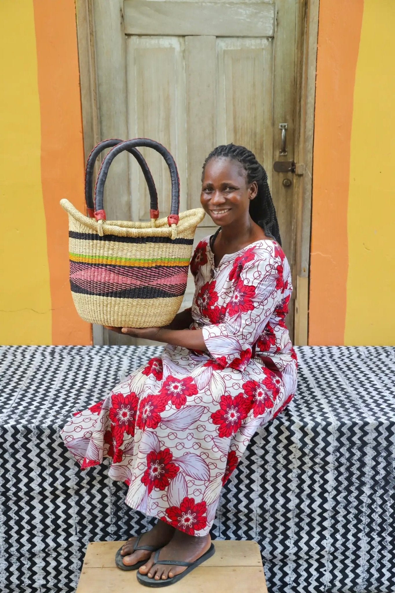 Medium Nyariga Shopping Basket handwoven in Ghana