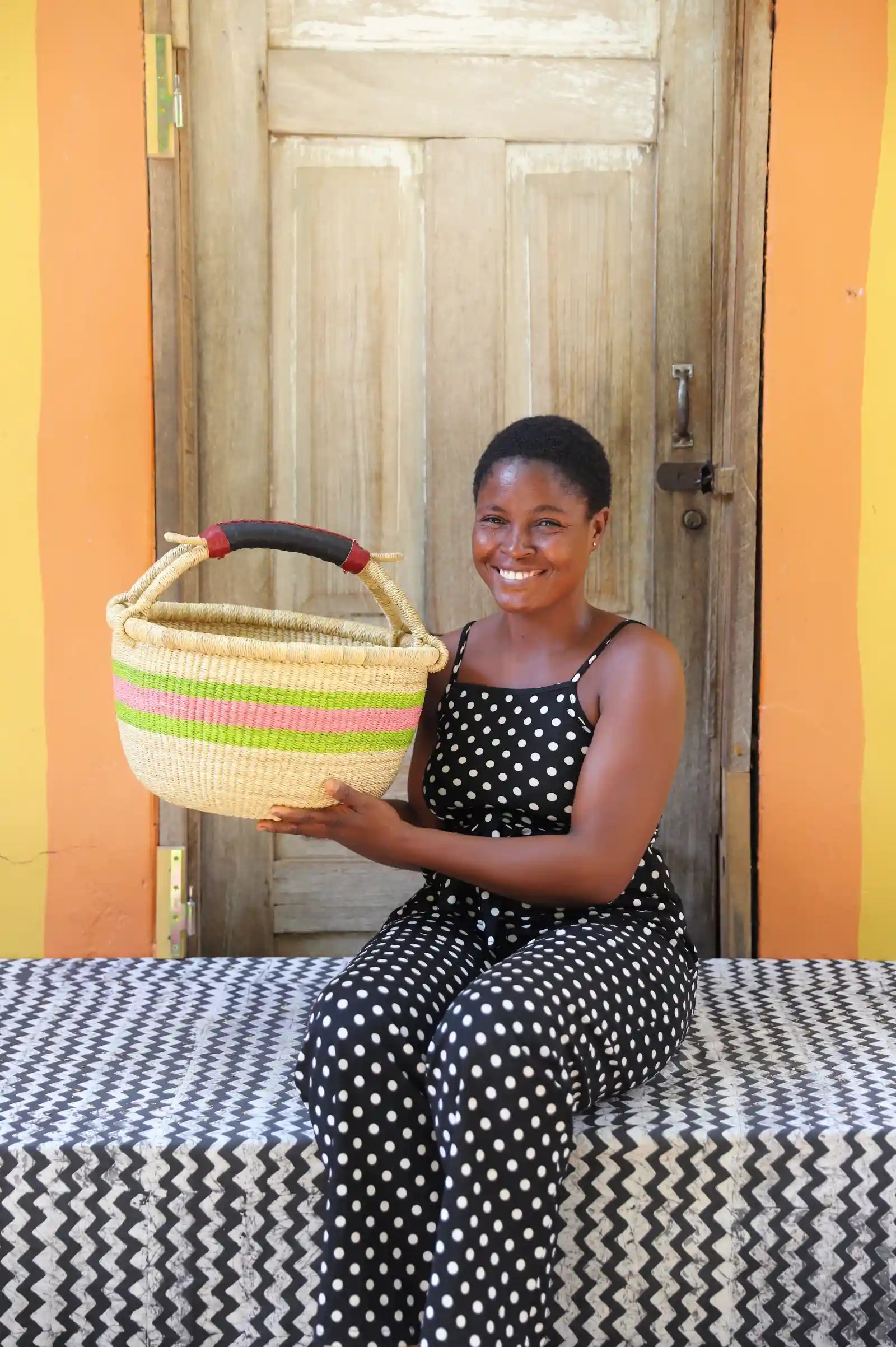 Round Shopping  Basket (Medium) by Joyce Adagaam