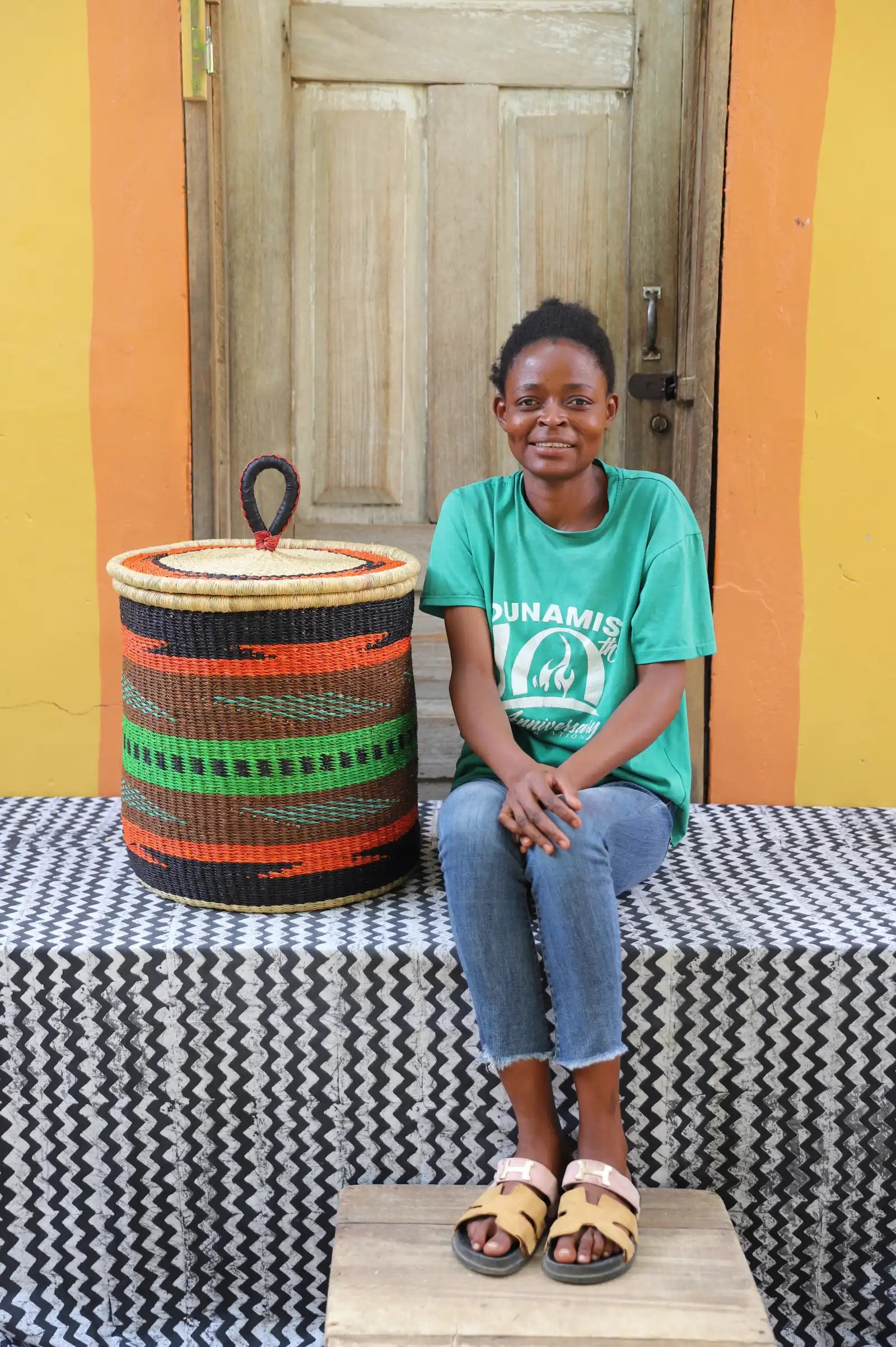 Lidded Laundry Basket with Coil (Small) by Vida Nyaabire