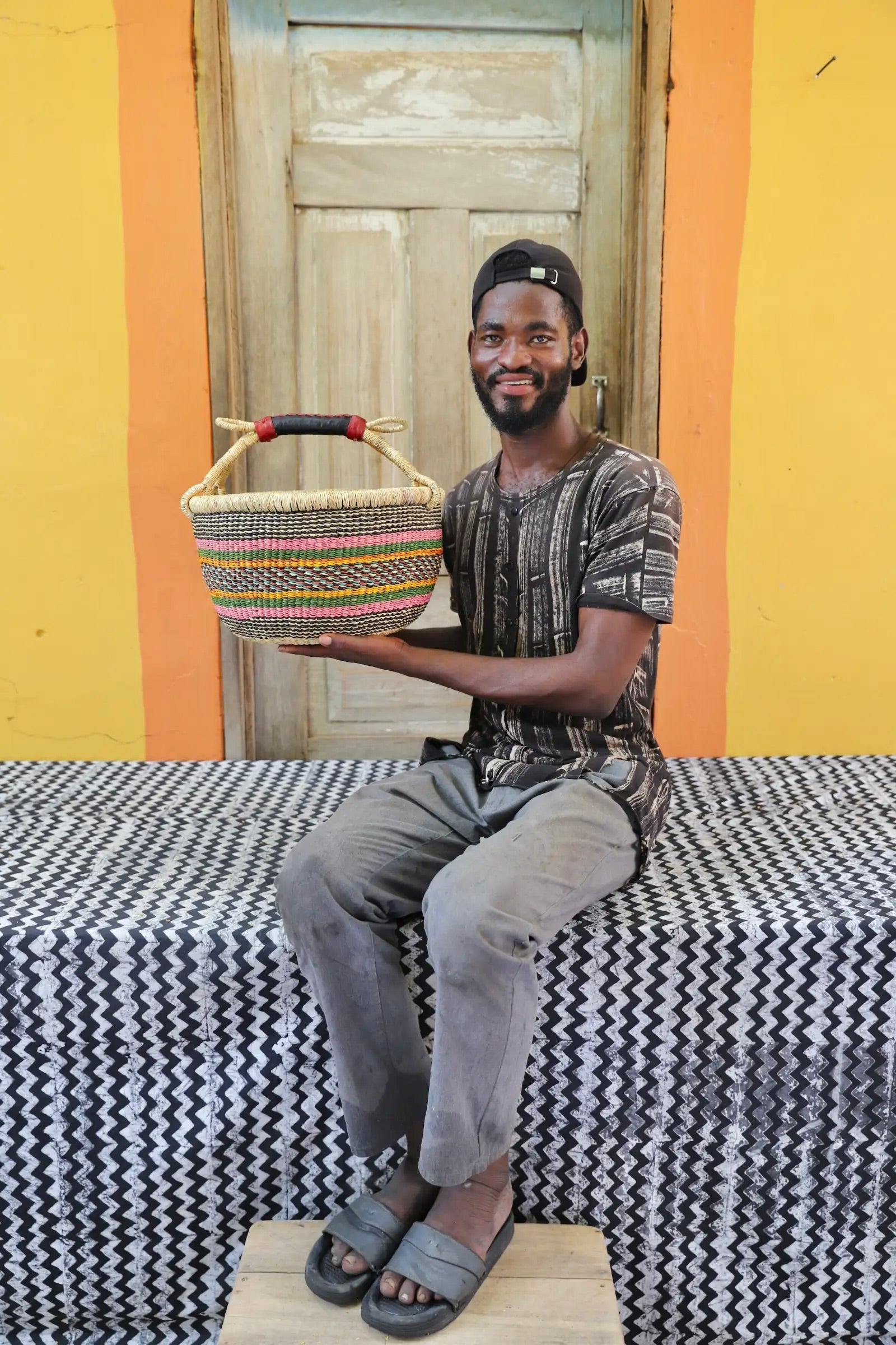 Offers Africa Bolga Basket, Shopping Basket, Market Basket, High Quality, Stable, Round, Large, Beige, Purple, Green