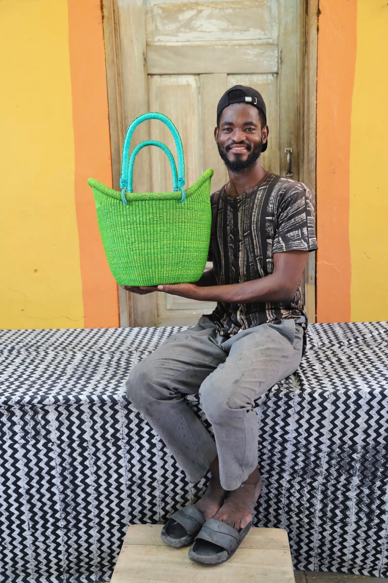 Nyariga Dip-dyed Shopping Basket (Large) by Paul Apasinore