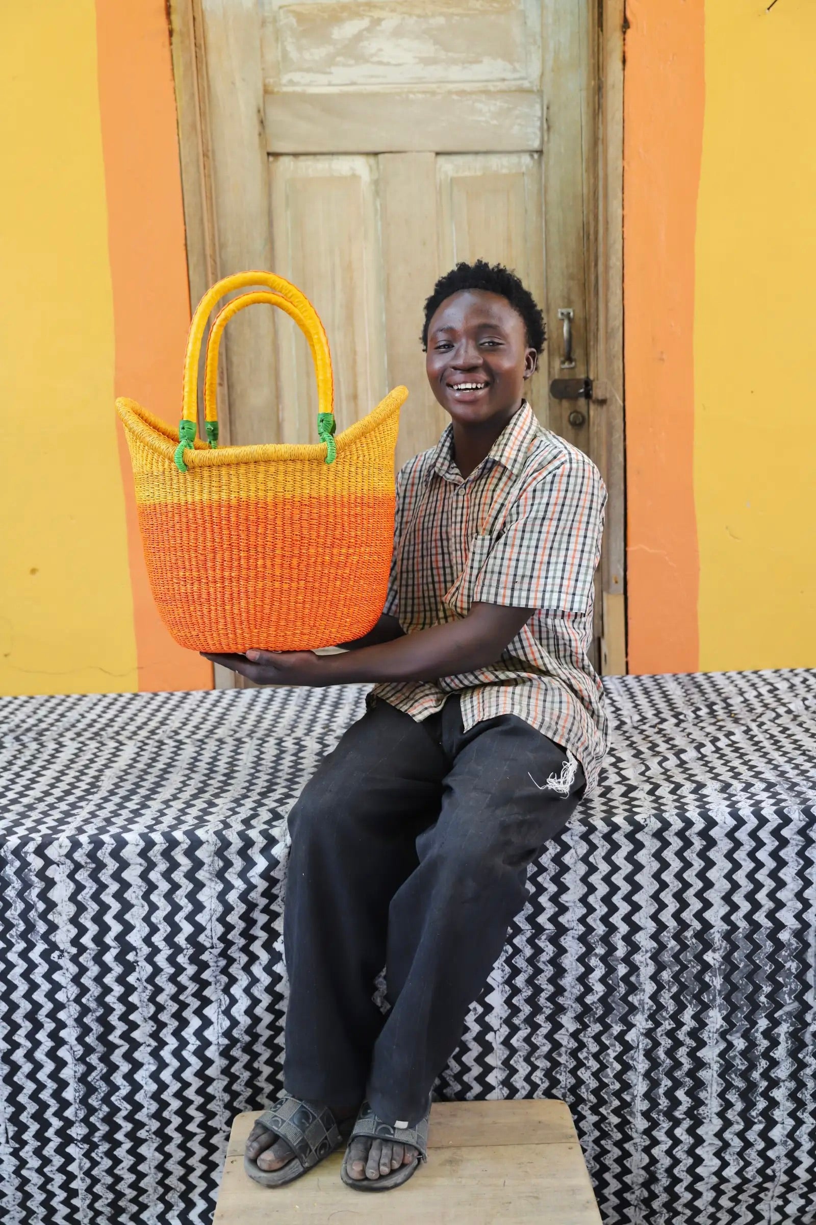 Nyariga Dip-dyed Shopping Basket  (Large) by Ishmael Nsohbillah