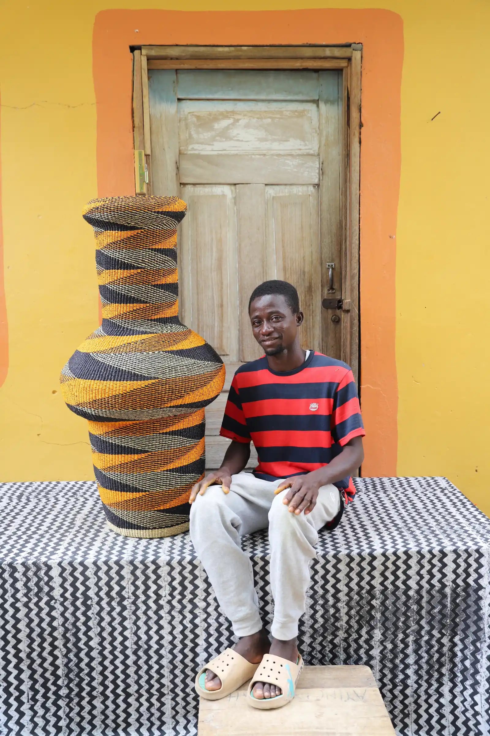 Tall Dugla Art Basket by Harrion Akubire
