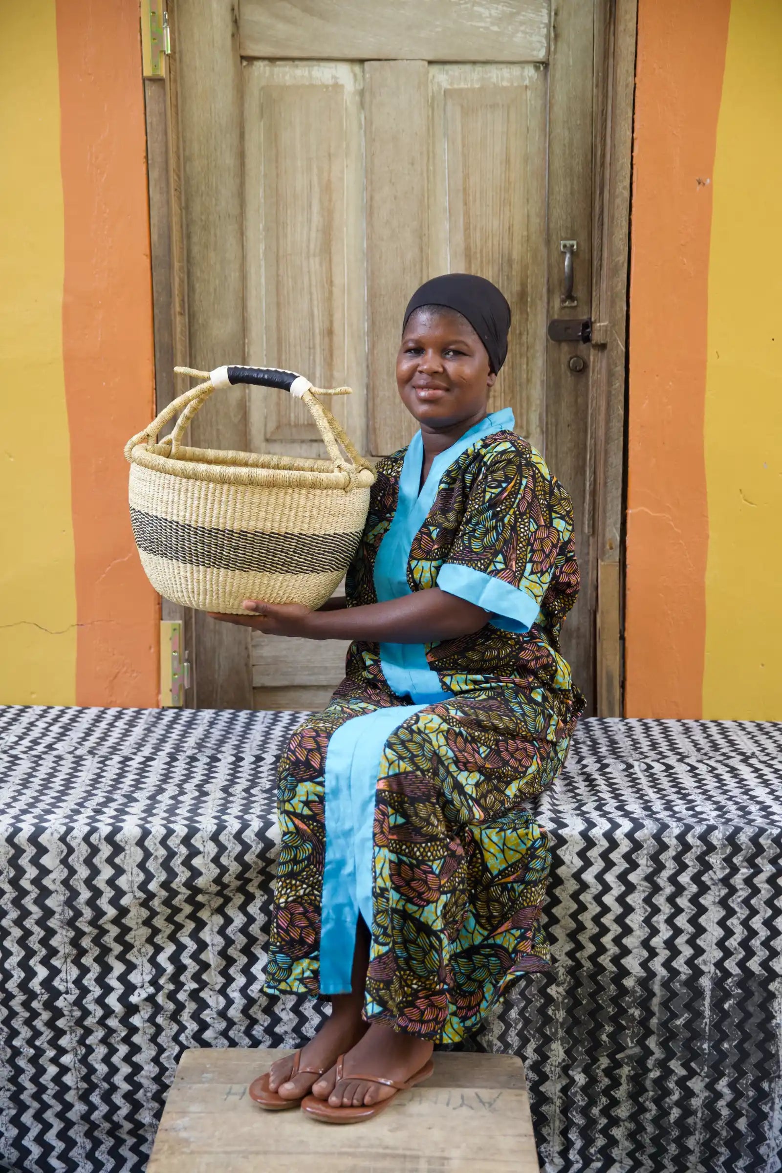 Round Shopping  Basket (Large) by Martha Adongo