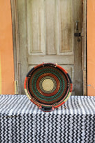Woven Tray Wall Decor (Large) by The Baba Tree. Premium elephant grass tray with leather handles. Bolgatanga artisan craftsmanship.