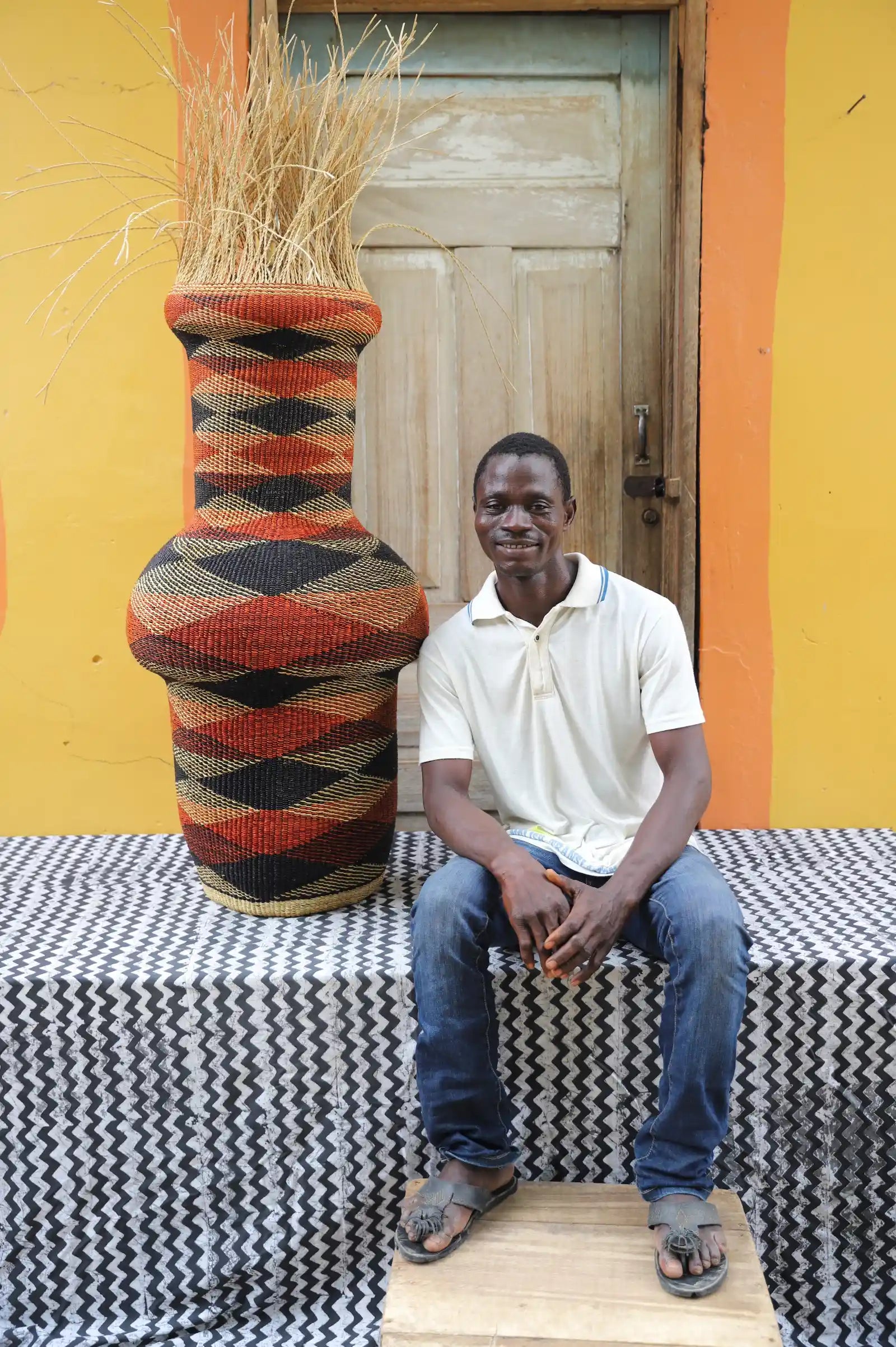 Tall Dugla Art Basket by Clement Akoo
