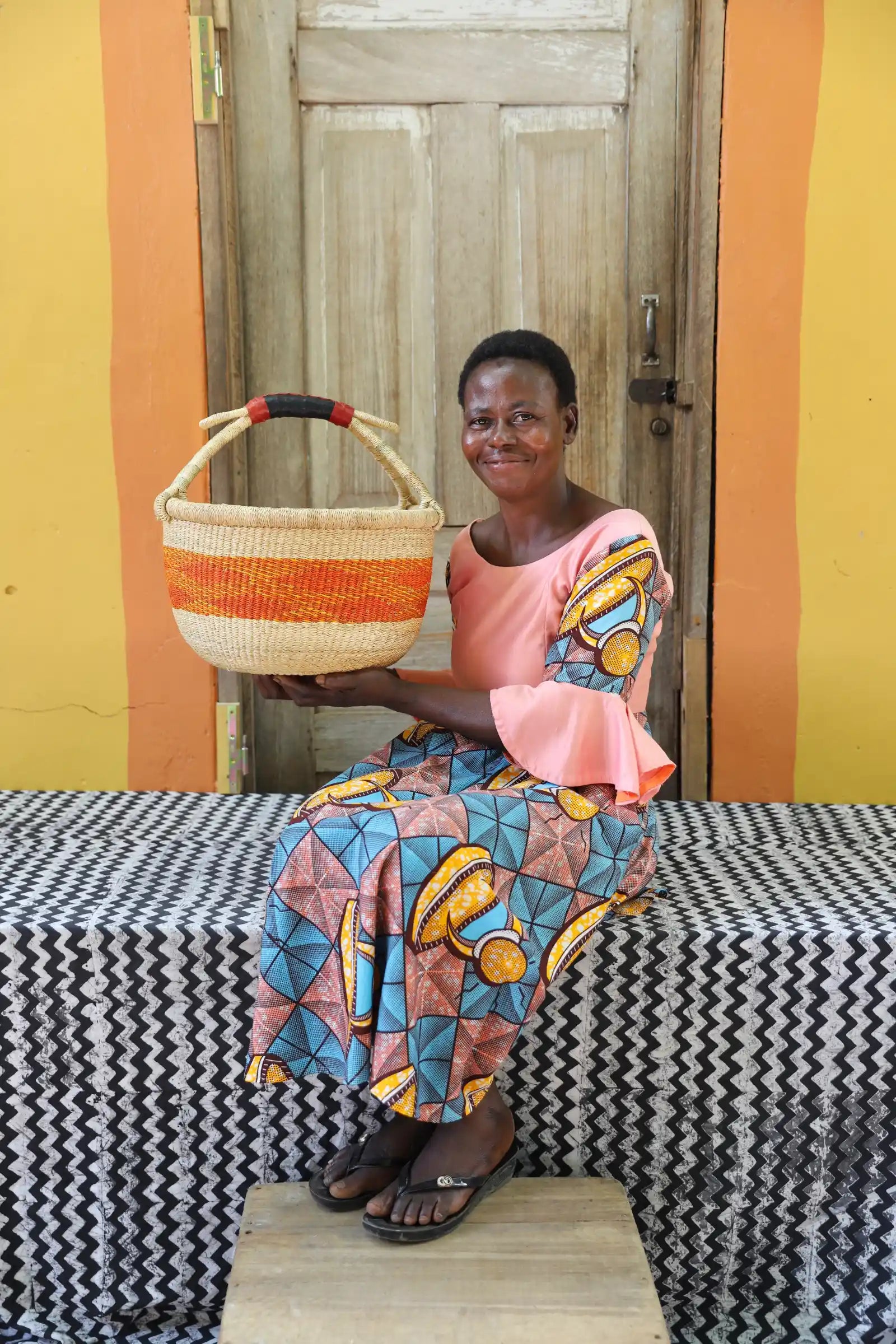 Round Shopping  Basket (Large) by Nyaamah Atingabono