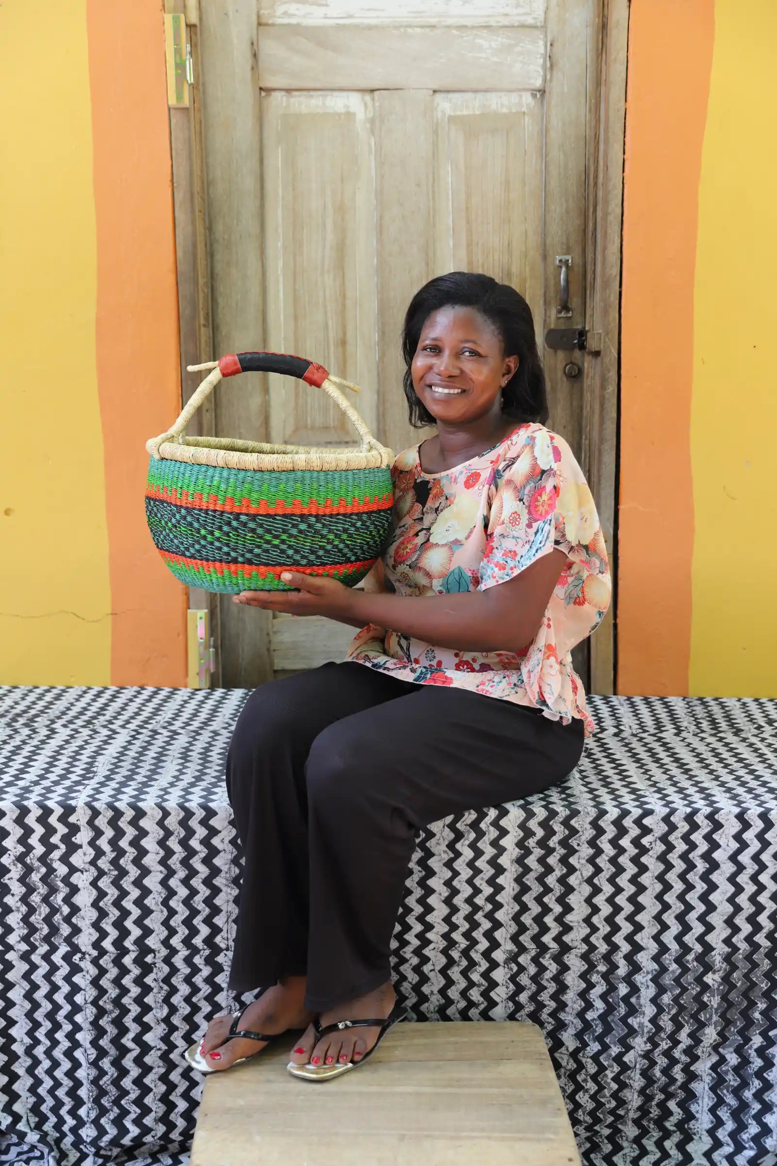 Round Shopping  Basket (Large) by Hilda Adongo