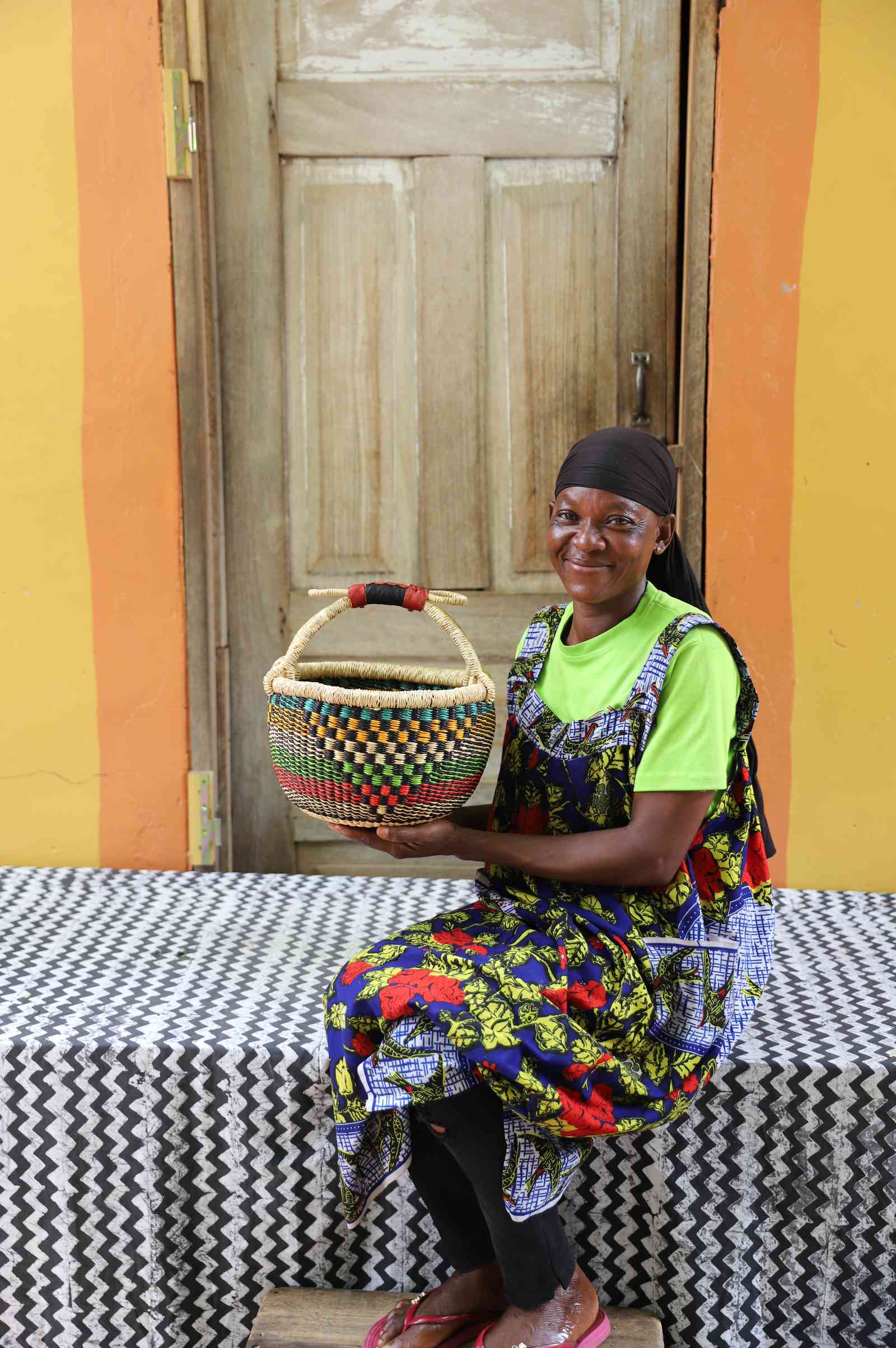 Small handwoven African basket in elephant grass, a catch-all for the car or hallway.